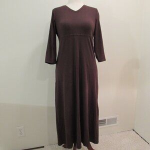 D&Co Brown Cotton Stretch Empire Waist 3/4 Sleeve V-neck Maxi Small